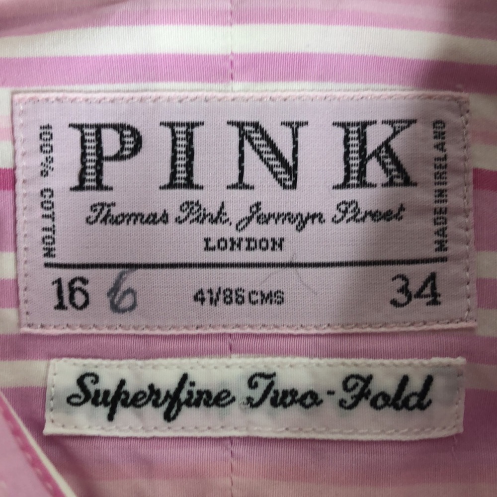 Thomas Pink pink striped superfine two fold dress shirt. Size 16/34 - Picture 6 of 7